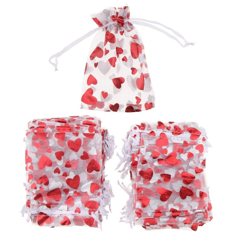 KODORIA 100pcs Love Heart Gift Bags Candy Bags Jewelry Packaging Wedding Gift Pouch Drawstring Bags for Valentine's Day Wedding Festival Party Supply - Image 1